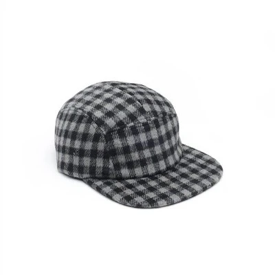 topi wol kotak-kotak musim dingin campuran 5 panel